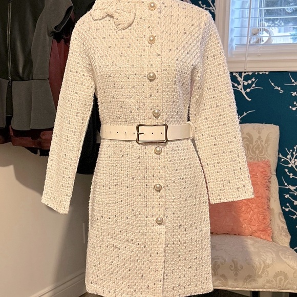 BEAUTIFUL, white tweed dress 👗 with shimmer throughout. In size XS NWT, - Picture 7 of 11